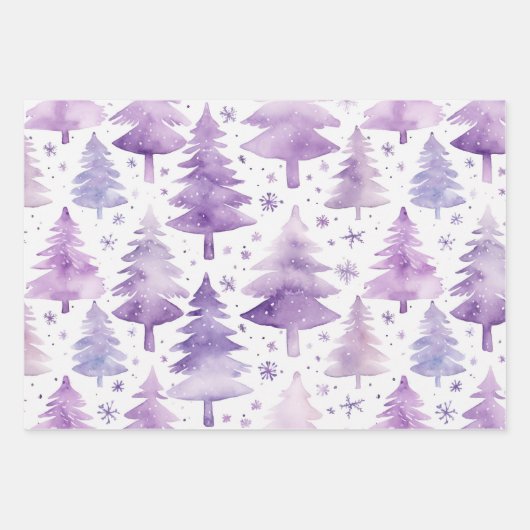 Pastel Paarse Watercolor Tree Pattern Inpakpapier Vel (Voorkant)