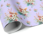Pastel Paarse Waterverf Bloemen Cross Easter Cadeaupapier (Rol Hoek)