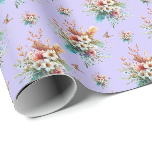 Pastel Paarse Waterverf Bloemen Cross Easter Cadeaupapier (Rol Hoek)
