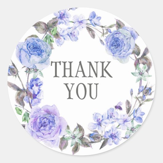 Pastel Paarse Waterverf Bloemen | Dank u Ronde Sticker (Voorkant)