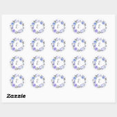 Pastel Paarse Waterverf Bloemen | Monogram Ronde Sticker (Vel)