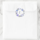 Pastel Paarse Waterverf Bloemen | Monogram Ronde Sticker (Tas)