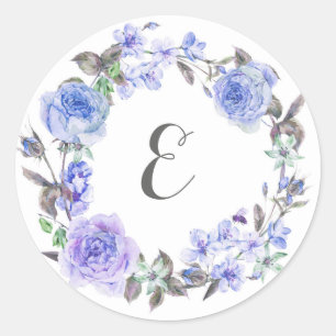 Pastel Paarse Waterverf Bloemen   Monogram Ronde Sticker