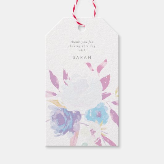 Pastel Paarse Waterverf Floral Cadeaulabel (Voorkant)