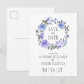 Pastel Paarse Waterverf Floral | Datum opslaan Briefkaart (Voorkant / Achterkant)