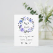Pastel Paarse Waterverf Floral | Datum opslaan Briefkaart (Staand voorkant)