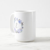 Pastel Paarse Waterverf Floral | Monogram Koffiemok (Voorkant links)