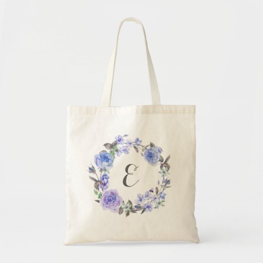 Pastel Paarse Waterverf Floral | Monogram Tote Bag (Voorkant)