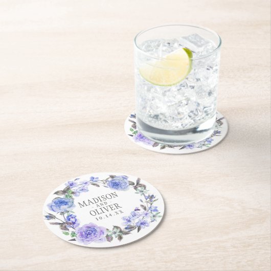 Pastel Paarse Waterverf Floral | Weddenschap Ronde Kartonnen Onderzetter (Insitu)