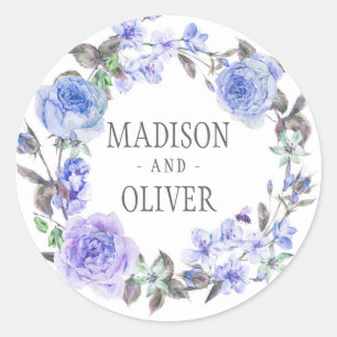 Pastel Paarse Waterverf Floral   Weddenschap Ronde Sticker