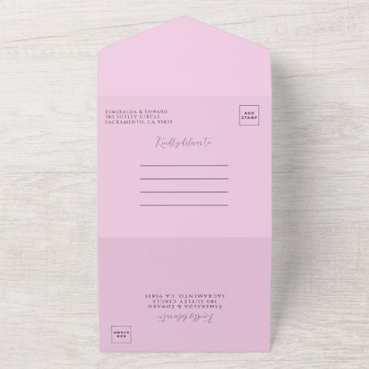 Pastel Paarse Wilde Bloem Botanische Bruiloft All In One Uitnodiging (Buitenkant)