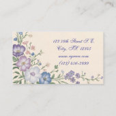 Pastel Paarse, Witte & Blauwe Botanische bloemenpr Visitekaartje (Achterkant)