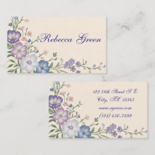 Pastel Paarse, Witte & Blauwe Botanische bloemenpr Visitekaartje