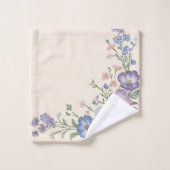 Pastel Paarse, Witte & Blauwe Botanische Bloemprin Bad Handdoek (Wasdoekje)
