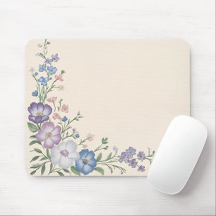Pastel Paarse, Witte & Blauwe Botanische Bloemprin Muismat