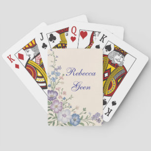 Pastel Paarse, Witte & Blauwe Botanische Bloemprin Pokerkaarten