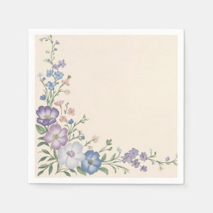 Pastel Paarse, Witte & Blauwe Botanische Bloemprin Servet