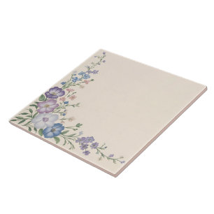 Pastel Paarse, Witte & Blauwe Botanische Bloemprin Tegeltje