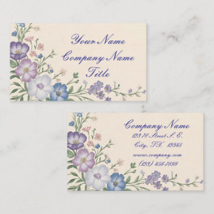 Pastel Paarse, Witte & Blauwe Botanische Bloemprin Visitekaartje
