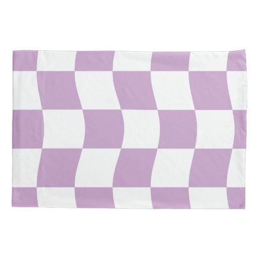 Pastel Paarse Witte Wavy Checker Naam Kussensloop (Achterkant-Links)