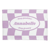 Pastel Paarse Witte Wavy Checker Naam Kussensloop (Voorkant-Links)