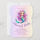 Pastel Paarse Zeemeermin Watercolor Verjaardag Kaart (Voorkant)