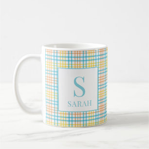 Pastel Paas Lente Plaid Monogram Naam Koffiemok