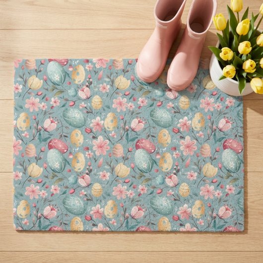 Pastel Paasbloemen Decoratie Deurmat