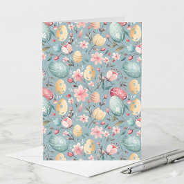 Pastel Paasbloemen Sierlijke Notitie Kaart
