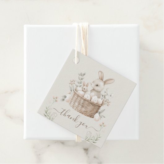 Pastel Paasbrunch & Egg Hunt Bunny Basket Eieren Bedankjes Labels (In situ)