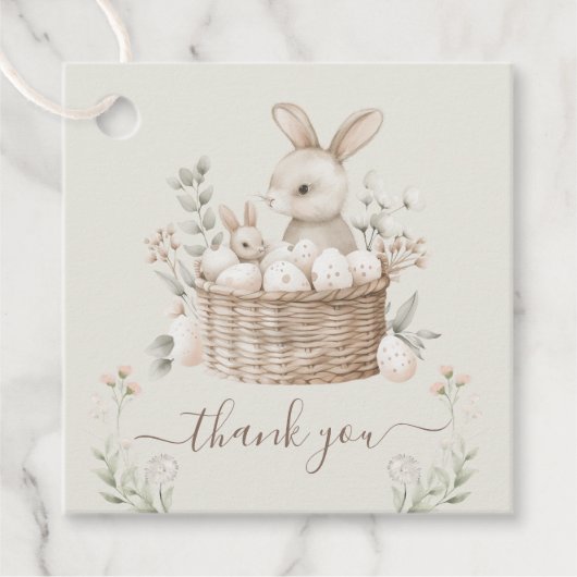 Pastel Paasbrunch & Egg Hunt Bunny Basket Eieren Bedankjes Labels (Voorkant)