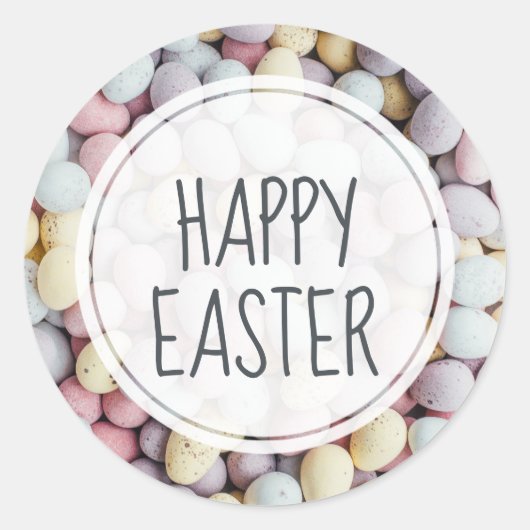 Pastel Paasei Gelukkig Pasen Handgeschreven Script Ronde Sticker (Voorkant)
