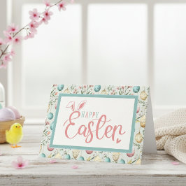  pastel paaseieren blij paashaas oren feestdagen kaart