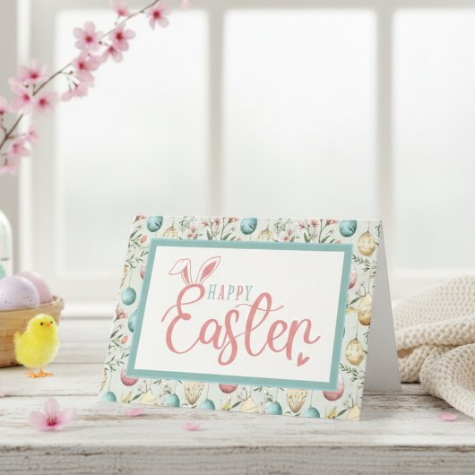  pastel paaseieren blij paashaas oren feestdagen kaart