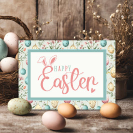  pastel paaseieren blij paashaas oren feestdagen kaart