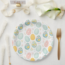Pastel Paaseieren Bloempatroon - Schattig Voorjaar Papieren Bordje