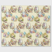 Pastel Paaseieren, Bunny, Chick Bloemen Geel Cadeaupapier (Vlak)