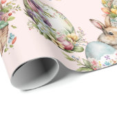 Pastel Paaseieren, Bunny, Chick Bloemen Roze Cadeaupapier (Rol Hoek)