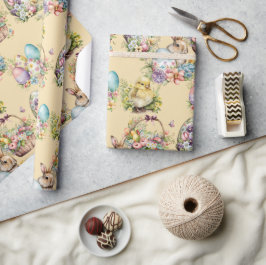 Pastel Paaseieren, Bunny, Kuiken Bloemen Sinaasapp Cadeaupapier