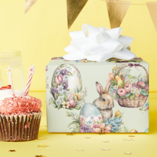 Pastel Paaseieren, Bunny, Kuiken Bloemengroen Cadeaupapier (Verjaardagsfeest)