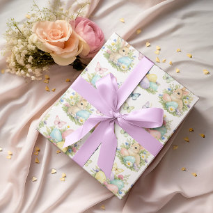 Pastel Paaseieren & Konijnen Bloemen & Vlinders Cadeaupapier