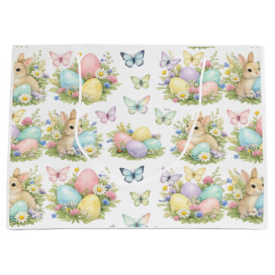 Pastel Paaseieren & Konijnen Bloemen & Vlinders Groot Cadeauzakje