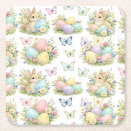 Pastel Paaseieren & Konijnen Bloemen & Vlinders Kartonnen Onderzetters