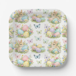 Pastel Paaseieren & Konijnen Bloemen & Vlinders Papieren Bordje