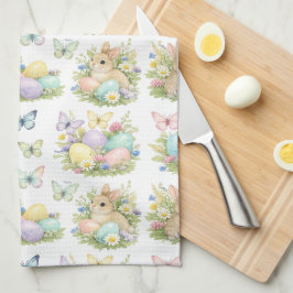 Pastel Paaseieren & Konijnen Bloemen & Vlinders Theedoek
