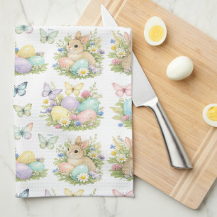 Pastel Paaseieren & Konijnen Bloemen & Vlinders Theedoek