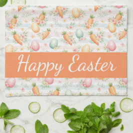 Pastel Paaseieren & Wortels Watercolor Patroon  Theedoek