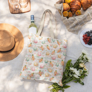 Pastel Paaseieren & Wortels Watercolor Patroon Tote Bag