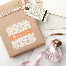 Pastel Paaseieren & Wortels Watercolor Patroon  Vierkante Sticker