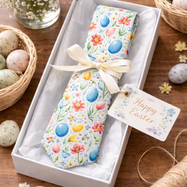 Pastel Paasthema met bloemen en eieren Stropdas